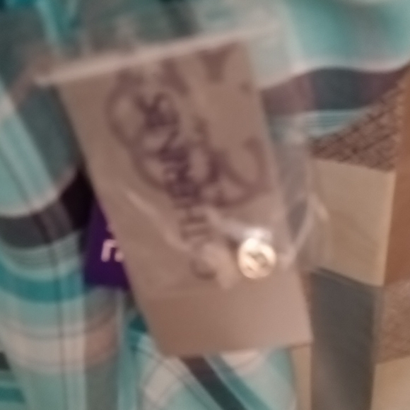 NWT CATHERINES teal white & black plaid quarter sleeve blouse w zipper Sz 2WP - Picture 4 of 5